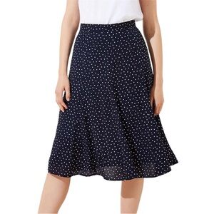 LOFT Dark Blue Polka Dot Midi A-Line Skirt